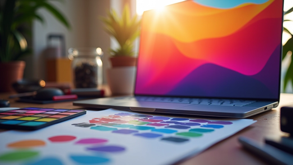 Webdesign-Arbeitsplatz mit Farbpalette und Design-Tools